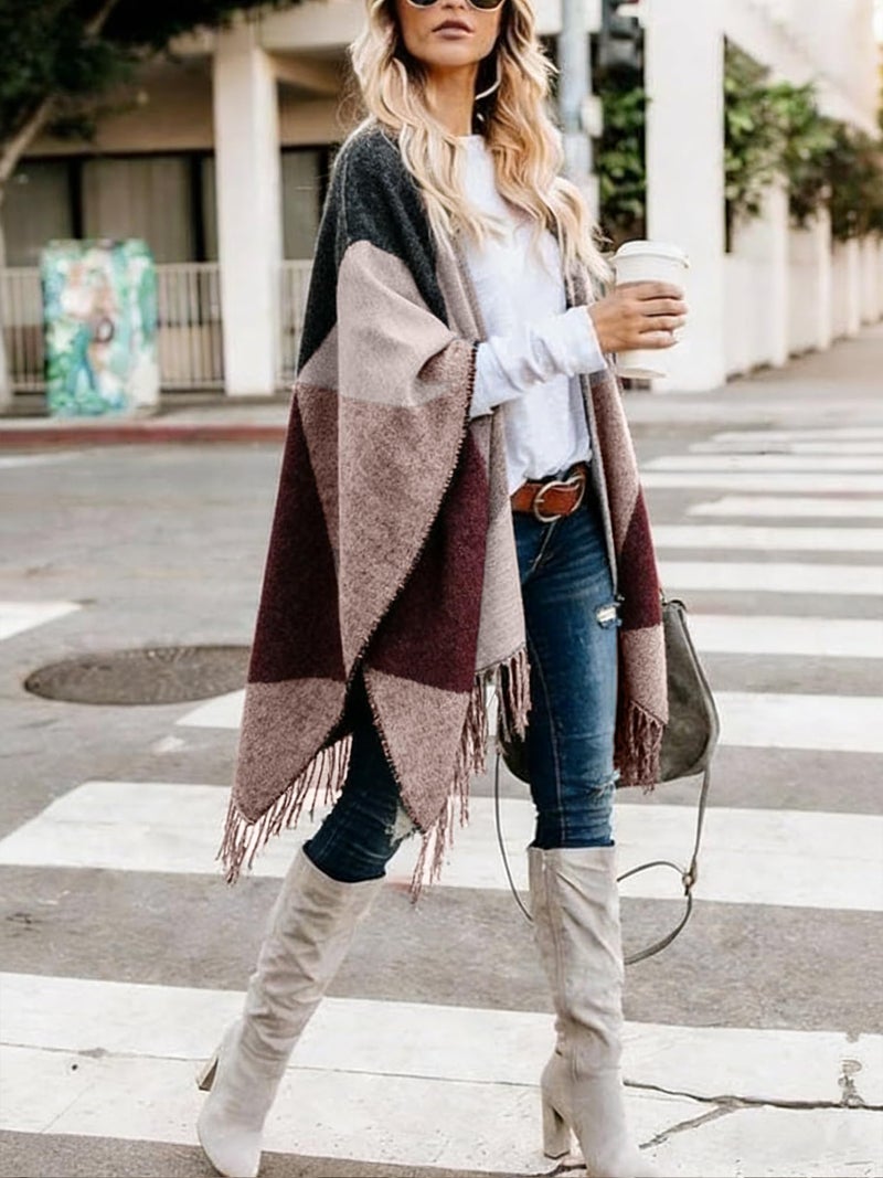 Moss Rose Women's Travel Plaid Shawl Wrap Open Front Poncho Cape for Fall Winter Holiday Gift - Image 4